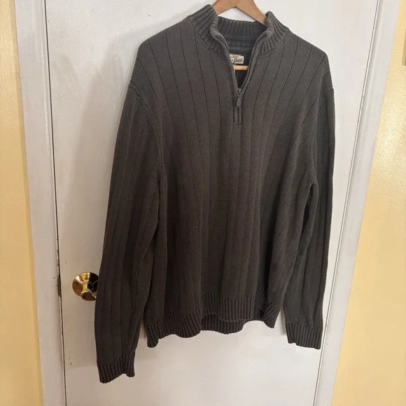 G H Bass Co Sweater Men's XL Long Sleeve 1/4 Zip Green Pullover Ribbed - Picture 2 of 10